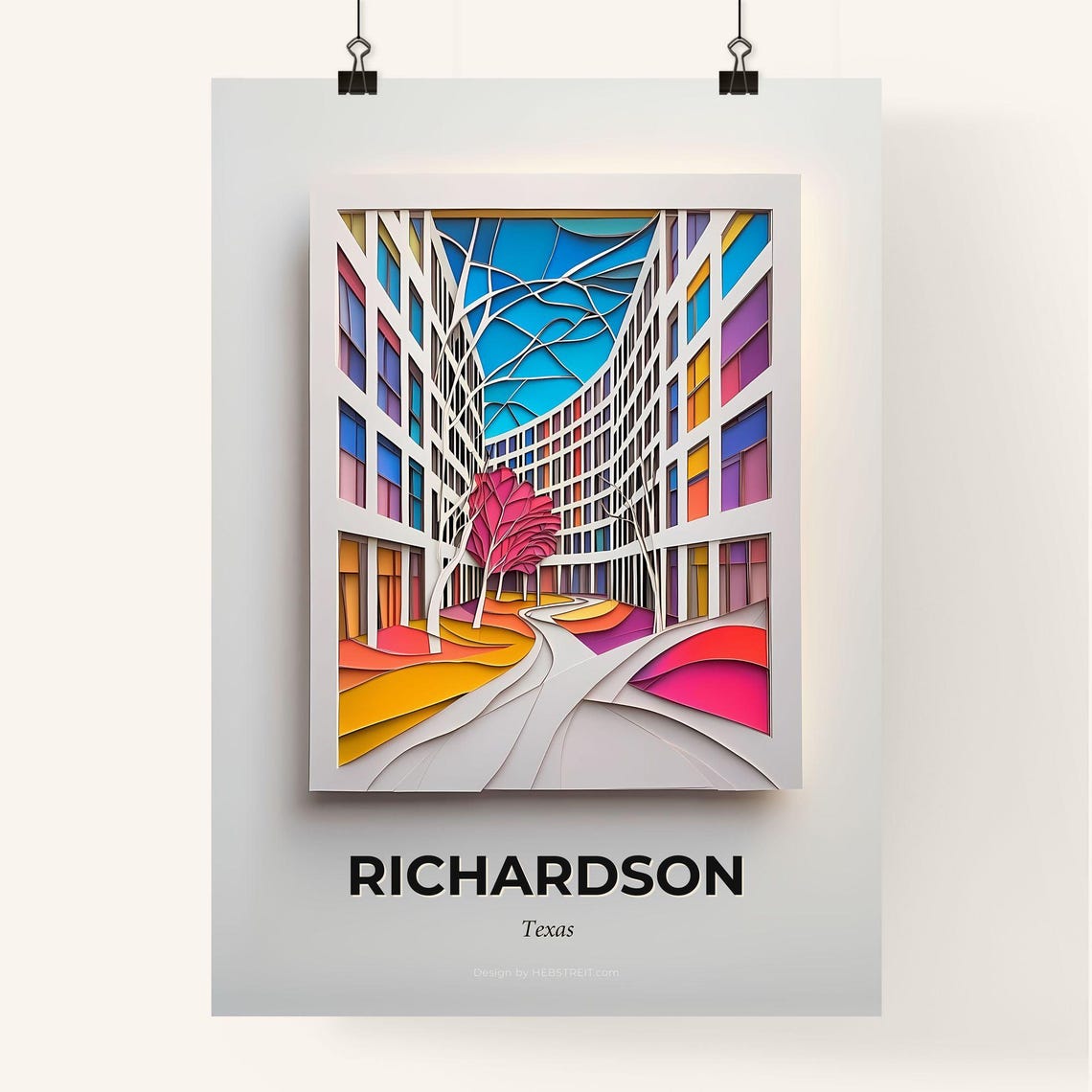 Richardson Texas Curved Buildings Courtyard Vivid Tree Art Poster - Image 4