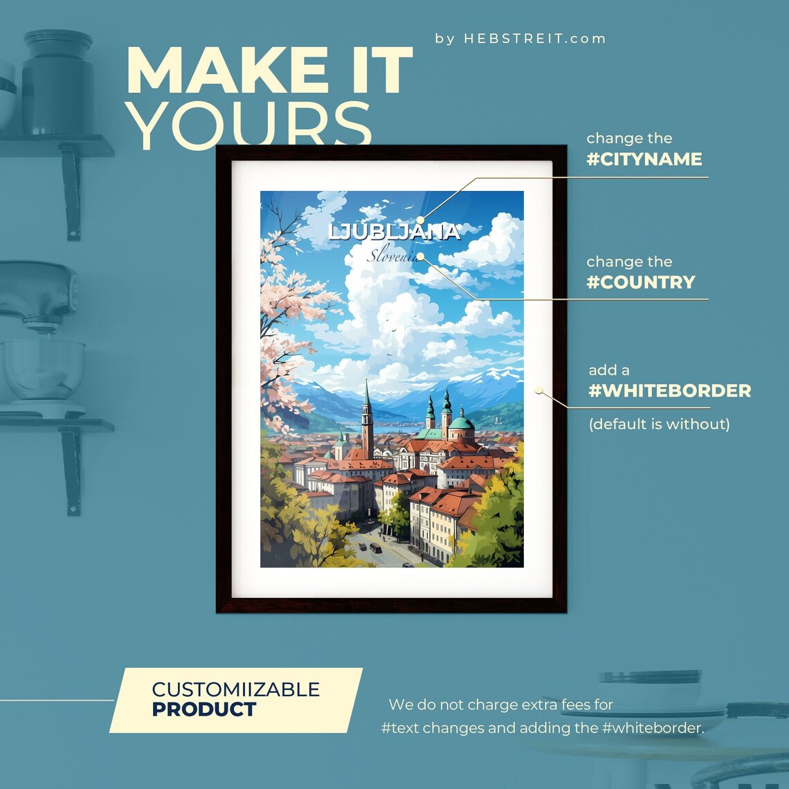 Ljubljana Slovenia Old Town Red Roofs Mountain Travel Poster - Image 2