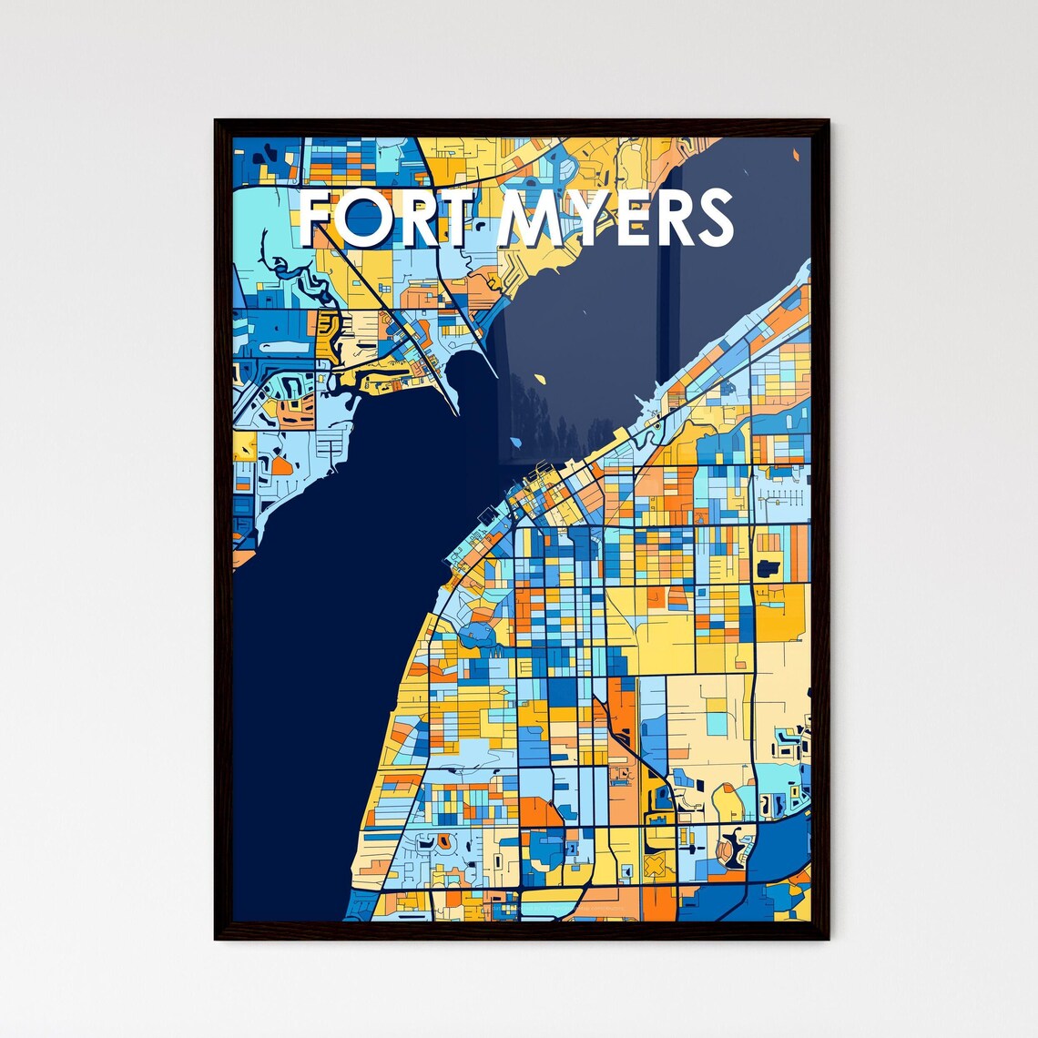 Fort Myers Florida Vibrant Colorful Geometric Street Grid City Map Art Poster
