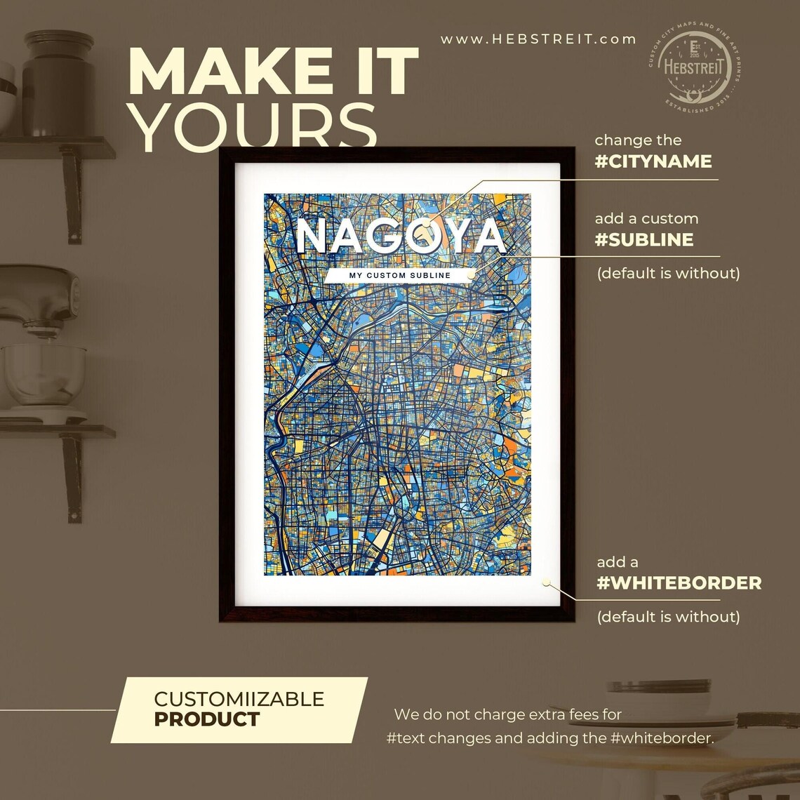 Nagoya Japan Blue Orange City Map Poster Bold Modern Street Grid Art - Image 2