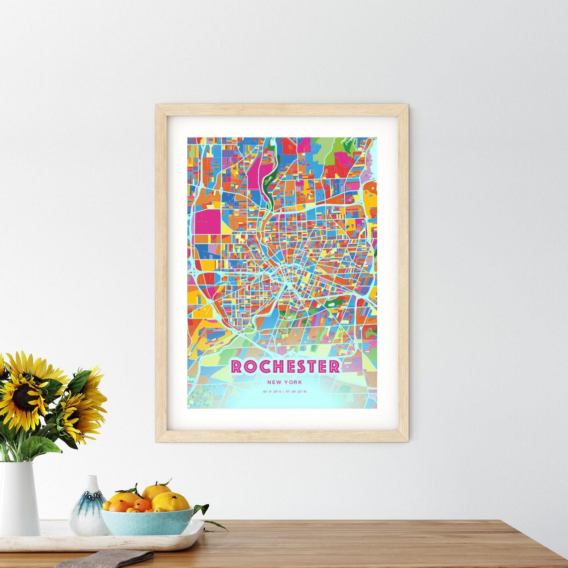 Rochester New York Crazy Colorful Mosaic City Map Art Poster - Image 2
