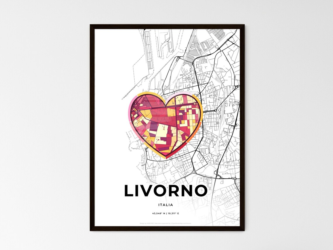Livorno Italy Heart Map Art Poster Where It All Began Love Theme