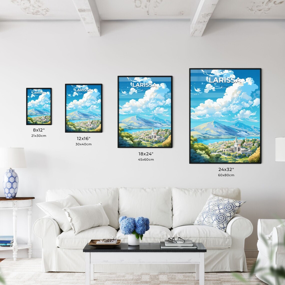 Larissa Greece Coastal Town Mountains Harbor View Travel Poster - Image 3