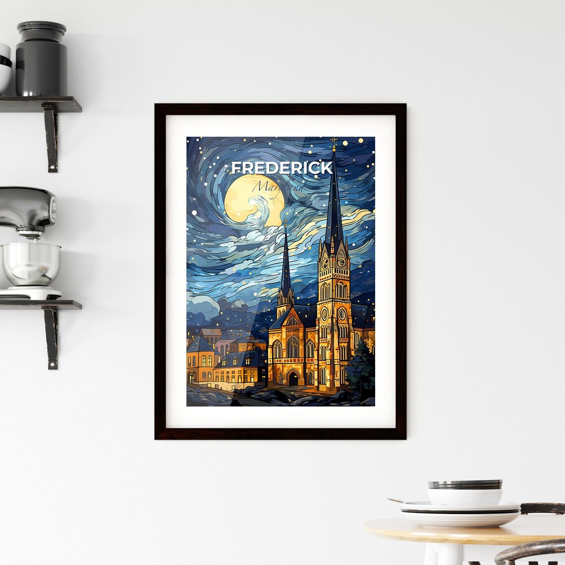 Frederick Maryland Starry Night Church Skyline Vintage Travel Poster - Image 2