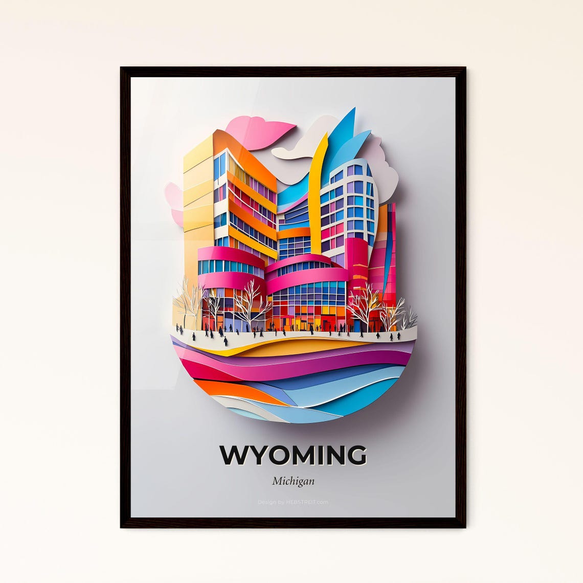 Wyoming Michigan Colorful Modern Paper Cut Skyline Art Poster