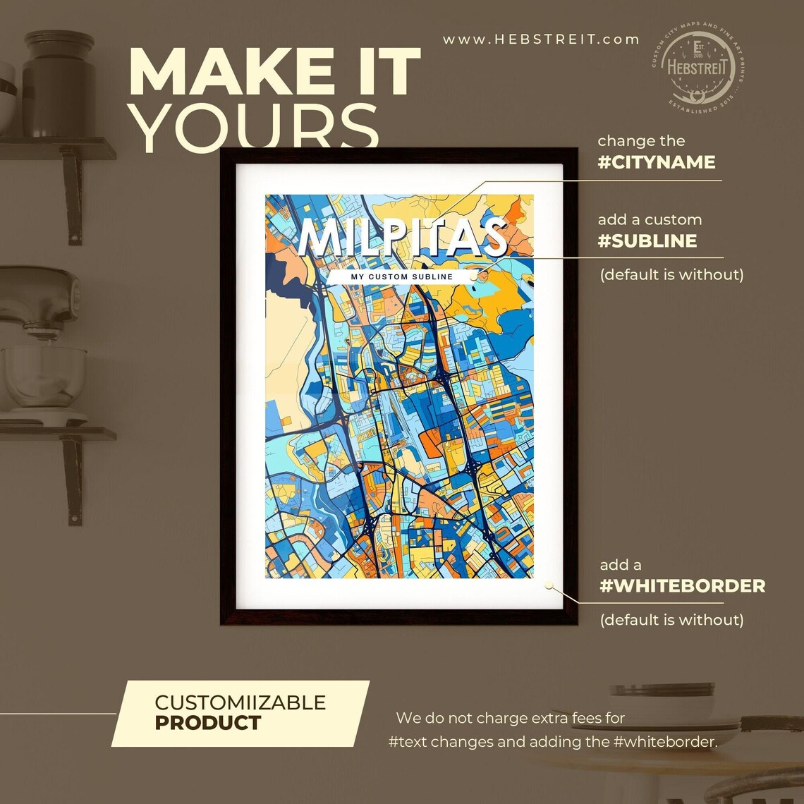 Milpitas California Bright Mosaic City Street Map Artwork Poster - Image 2