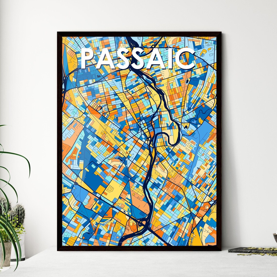 Passaic New Jersey Vibrant Colorful Illustrated Street Map Art Poster