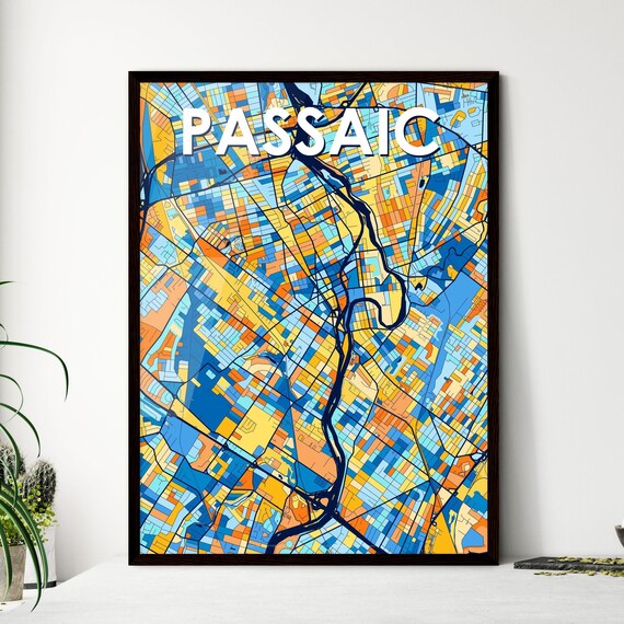 Passaic New Jersey Vibrant Colorful Illustrated Street Map Art Poster