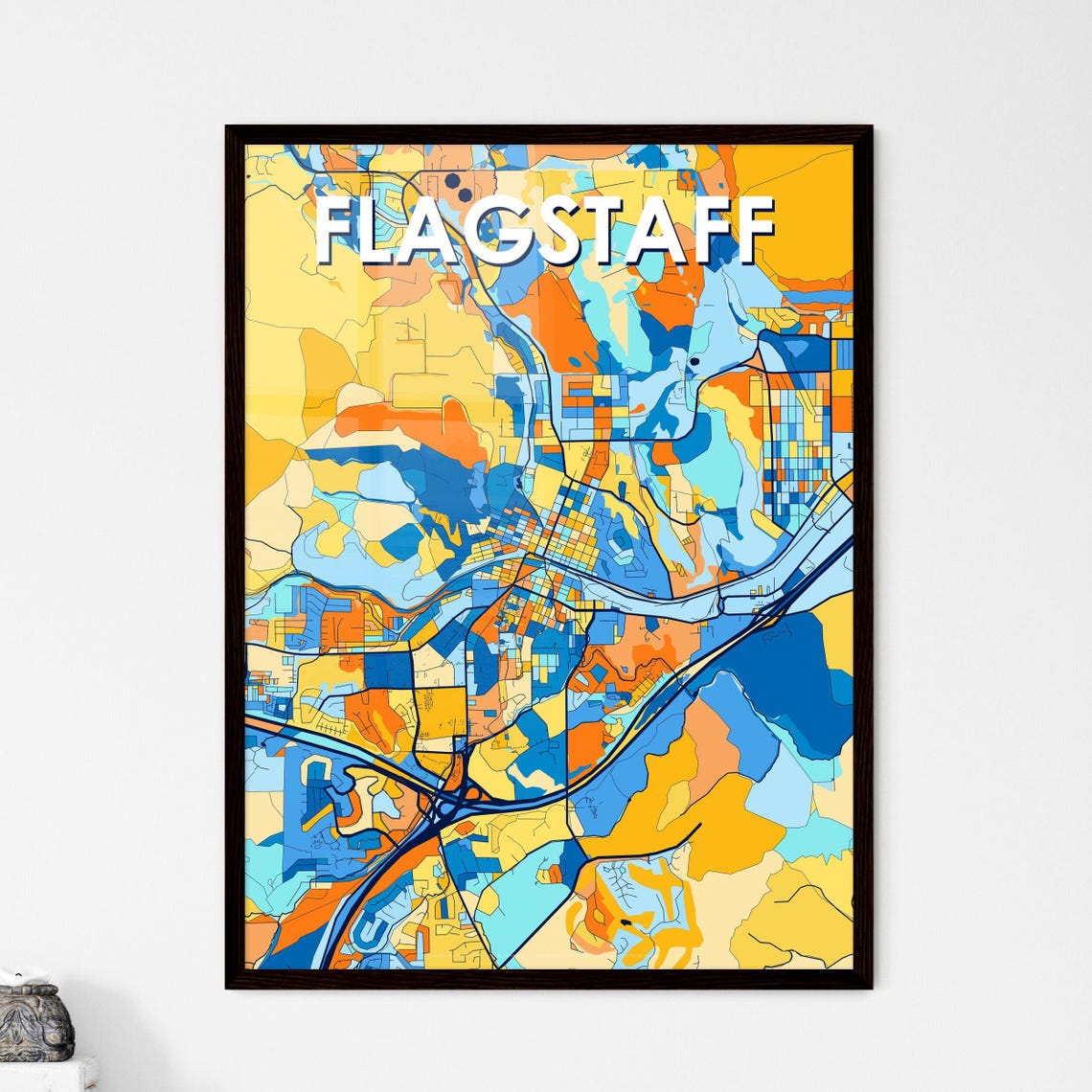 Flagstaff Arizona Bold Blue and Orange City Map Decor Poster