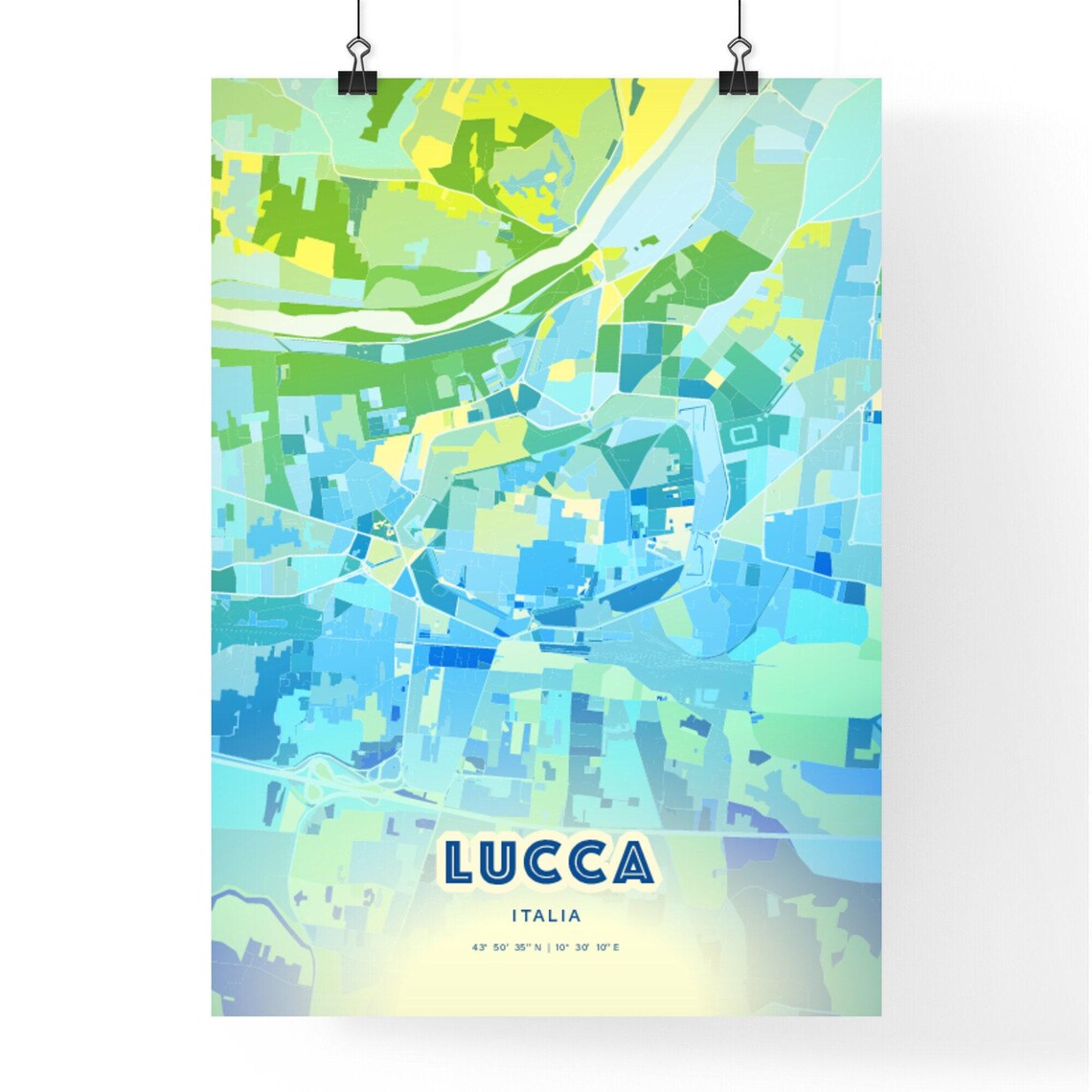 Lucca Italy Bluish Custom Stylish City Map Art Poster Travel Decor Gift - Image 2