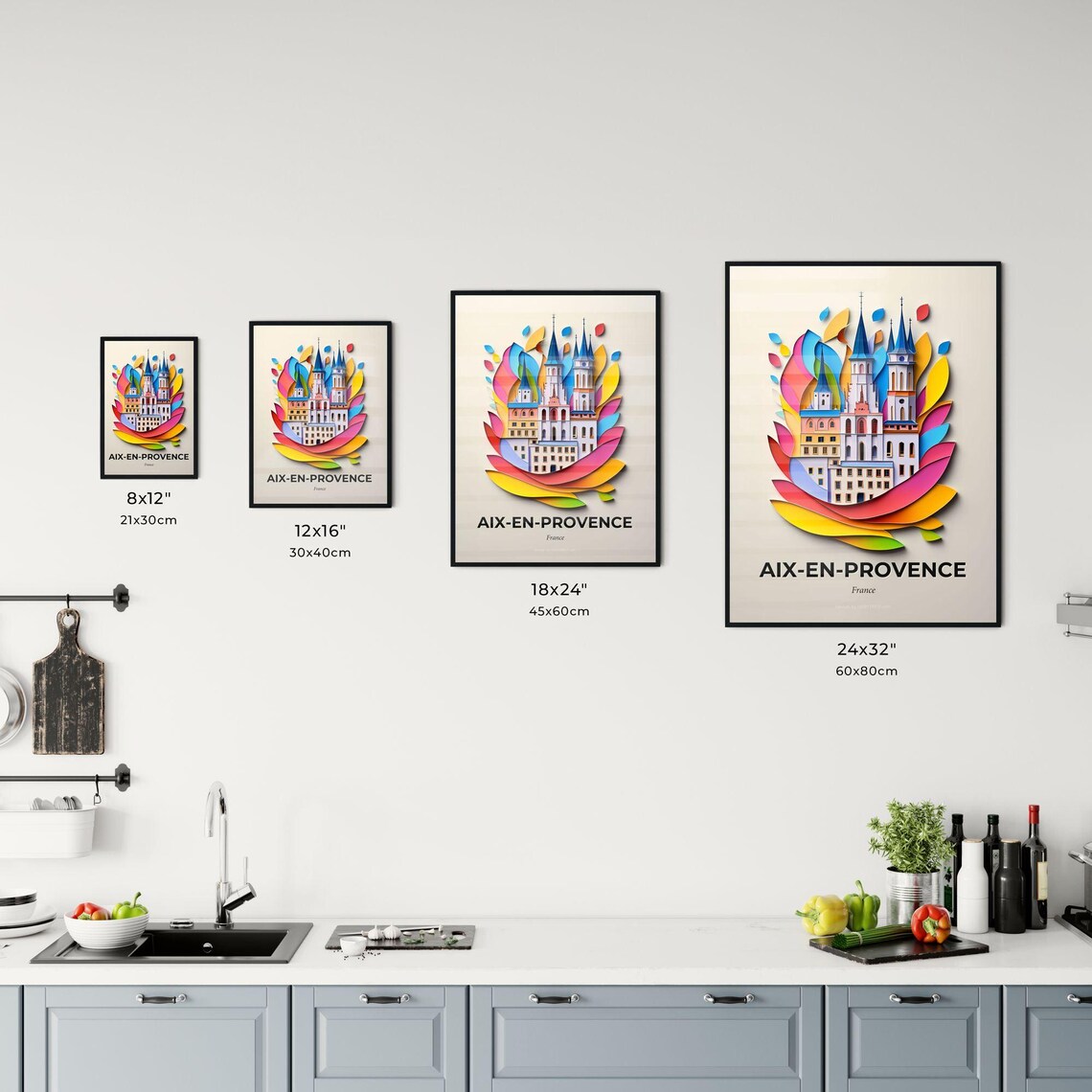 Aix-en-Provence France Rainbow Church Towers Paper Cut Art Poster - Image 3