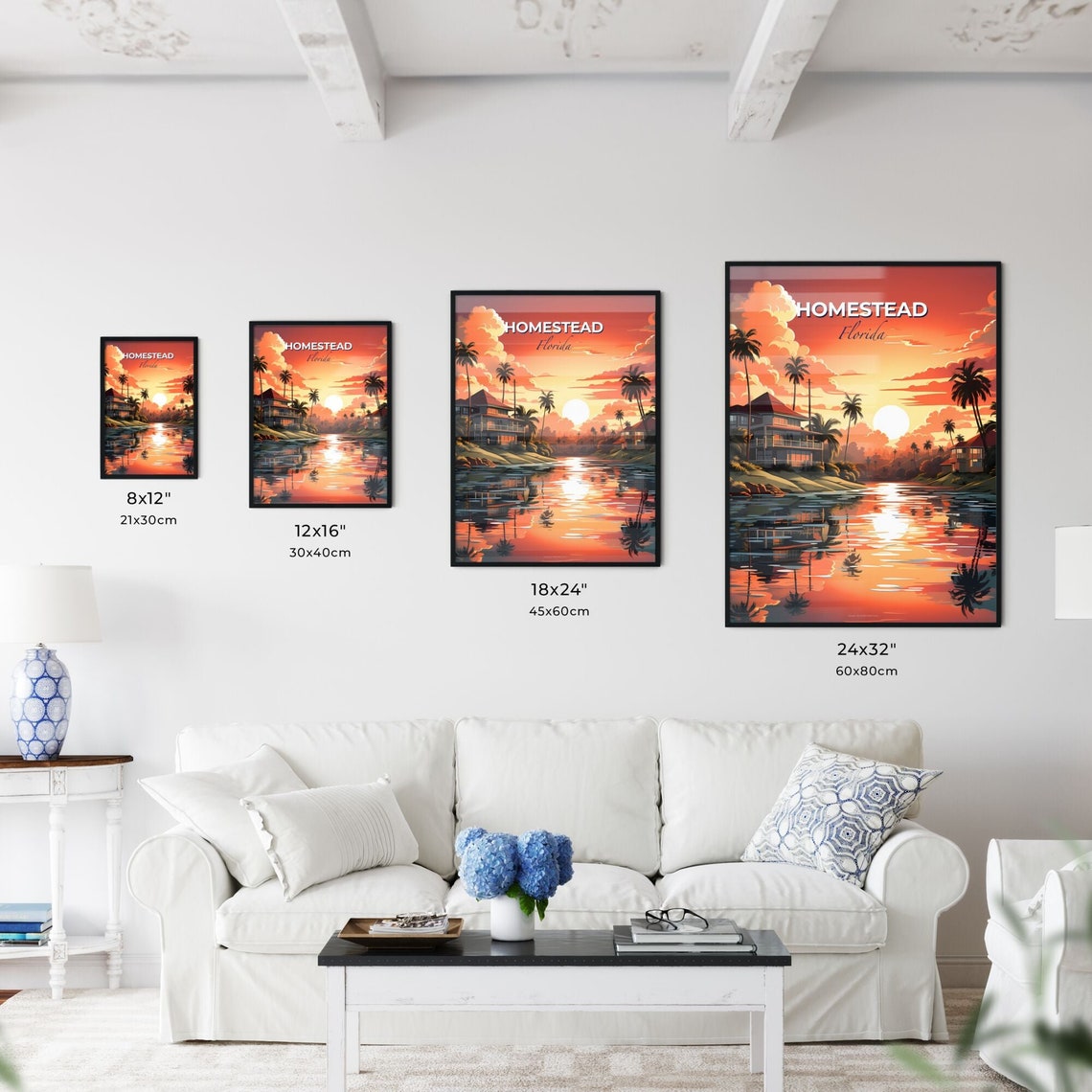 Homestead Florida Sunset Waterfront Palm Trees Reflection Poster - Image 3