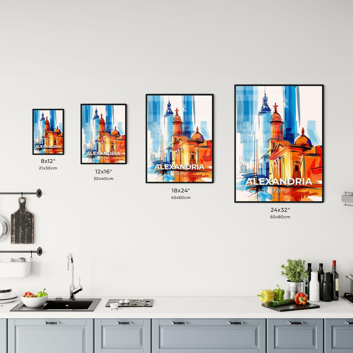 Alexandria Egypt Vibrant Watercolor Harbor Cityscape Art Poster - Image 3