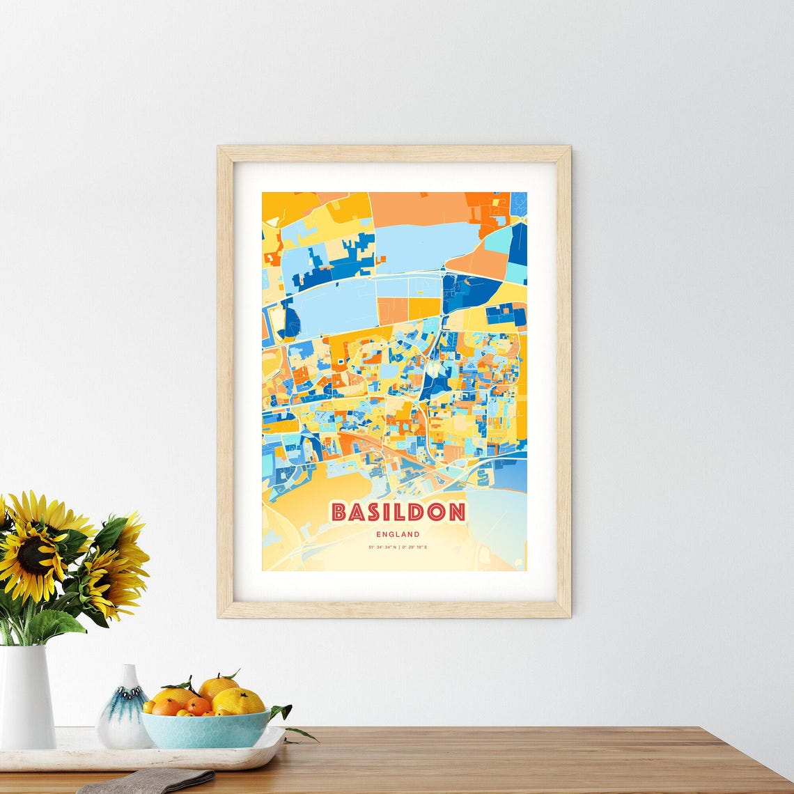 Basildon England City Map Art Poster Blue Orange Street Style - Image 2