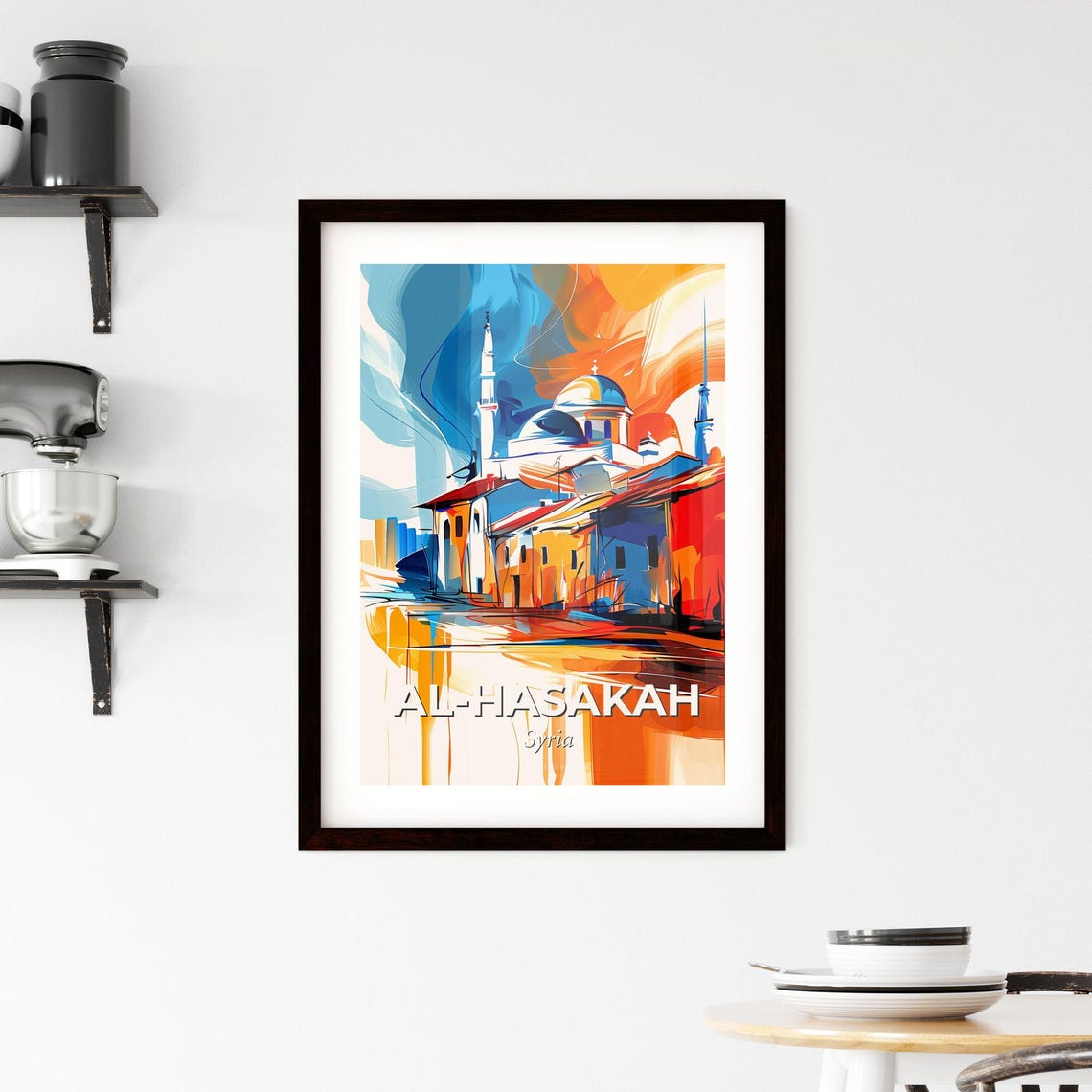 Al Hasakah Syria Vibrant Watercolor Mosque Cityscape Art Poster - Image 2