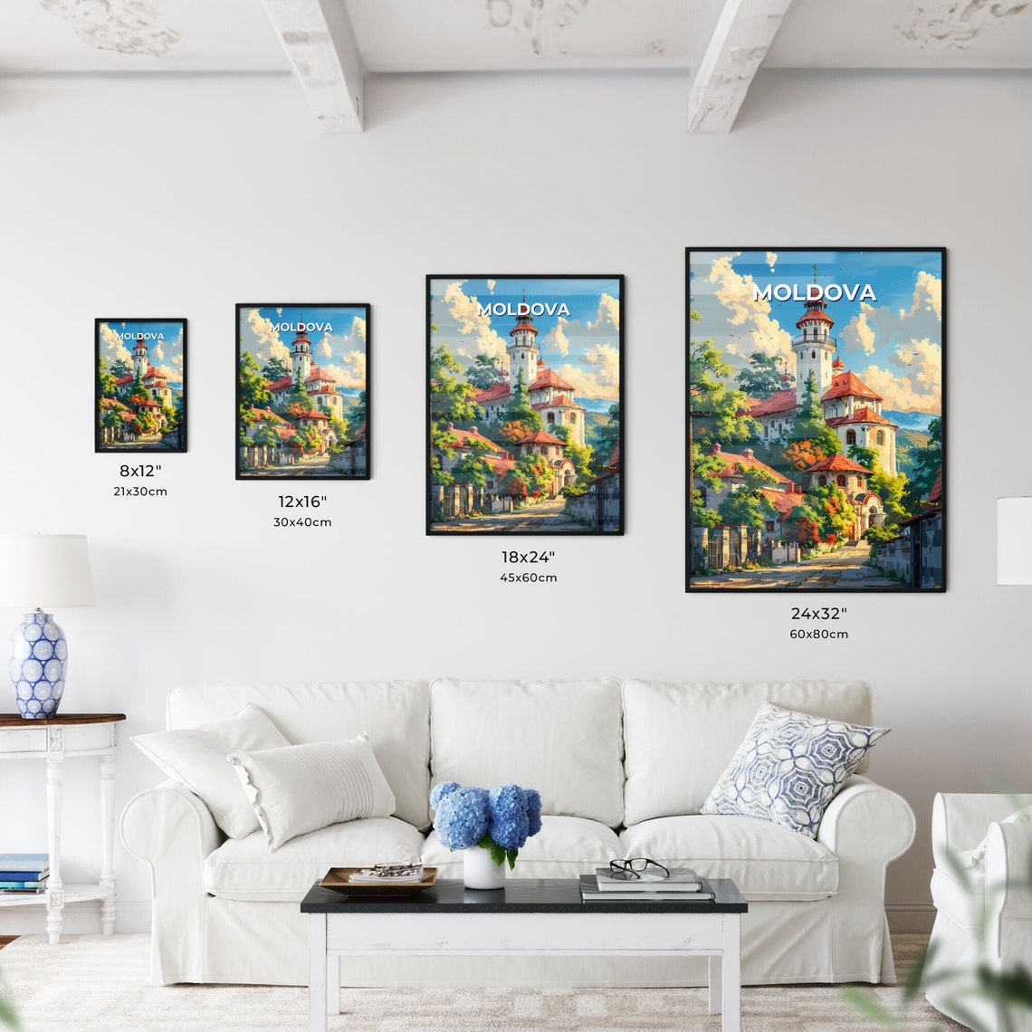 Moldova Sunny White Monastery Village Red Roofs Bell Tower Poster - Image 3