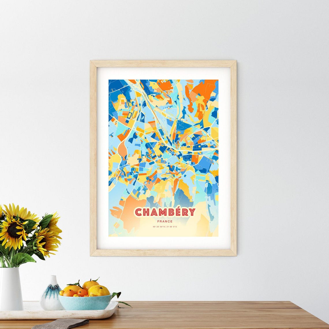 Chambéry France Colorful Blue Orange Map Art Poster Wall Decor - Image 2