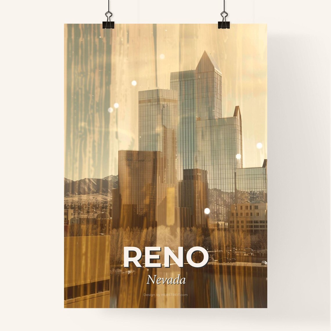 Reno Nevada Downtown Towers Golden Sunset Skyline Art Poster - Image 4