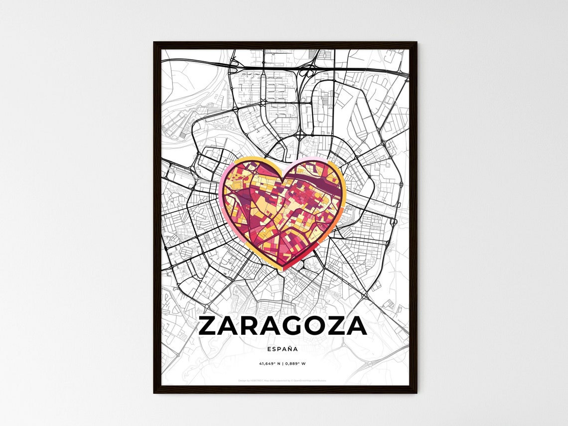 Zaragoza Spain Romantic Minimalist Heart City Map Art Poster
