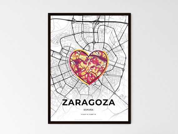 Zaragoza Spain Romantic Minimalist Heart City Map Art Poster
