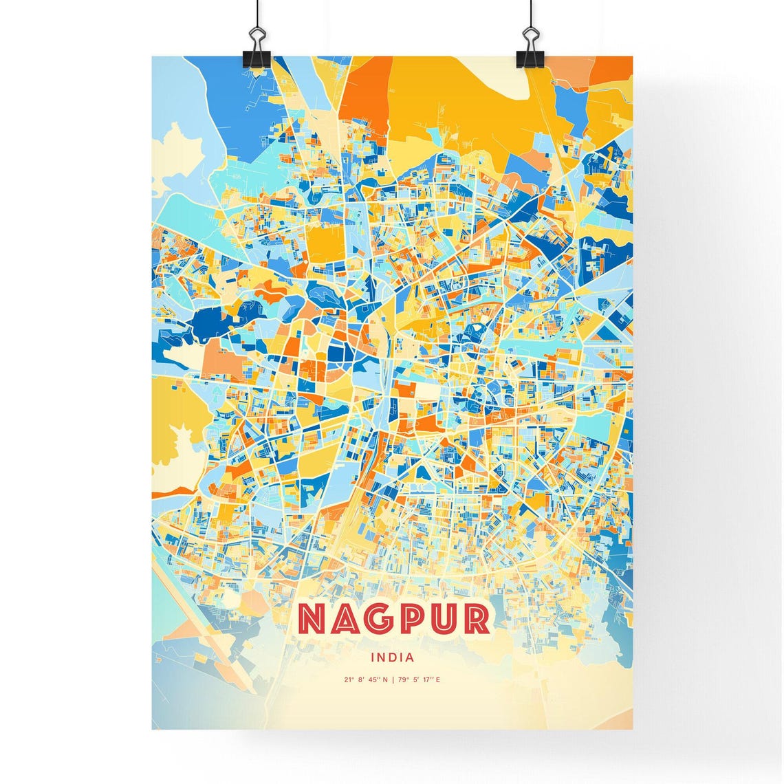 Nagpur India Blue Orange City Map With Coordinates Street Art Poster - Image 3