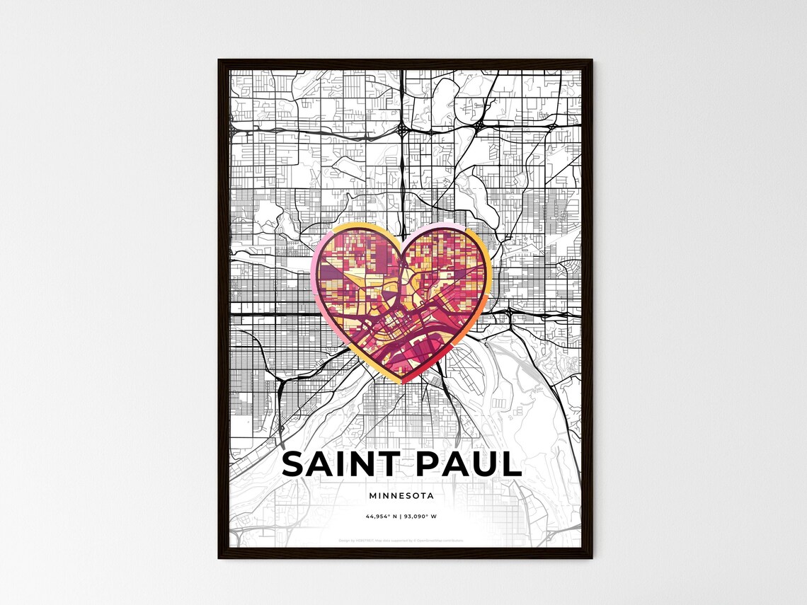 Saint Paul Minnesota Minimal City Map Colorful Heart Icon Art Poster