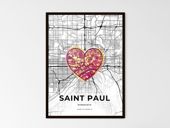 Saint Paul Minnesota Minimal City Map Colorful Heart Icon Art Poster