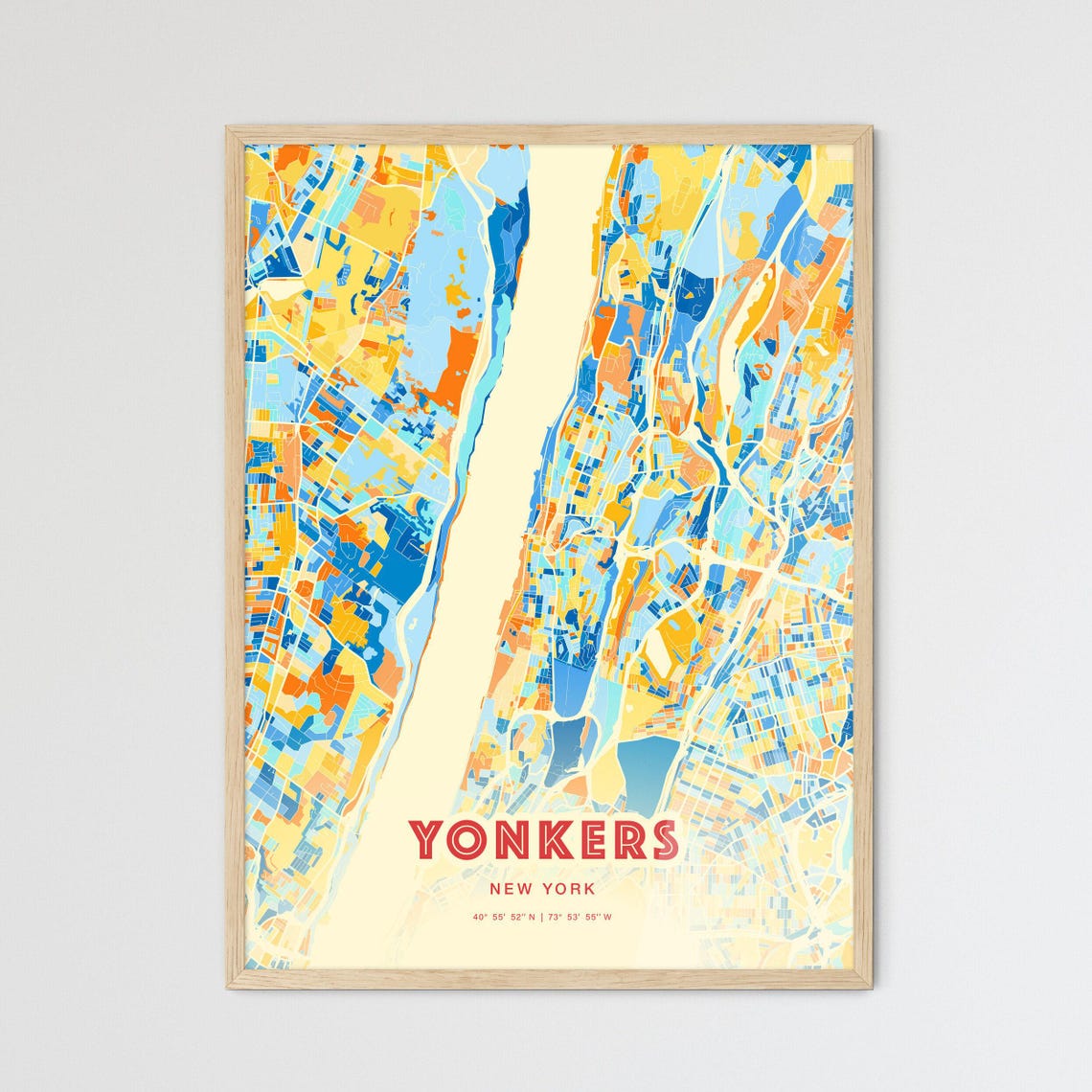 Yonkers New York City Map Art Poster Blue Orange Coordinates