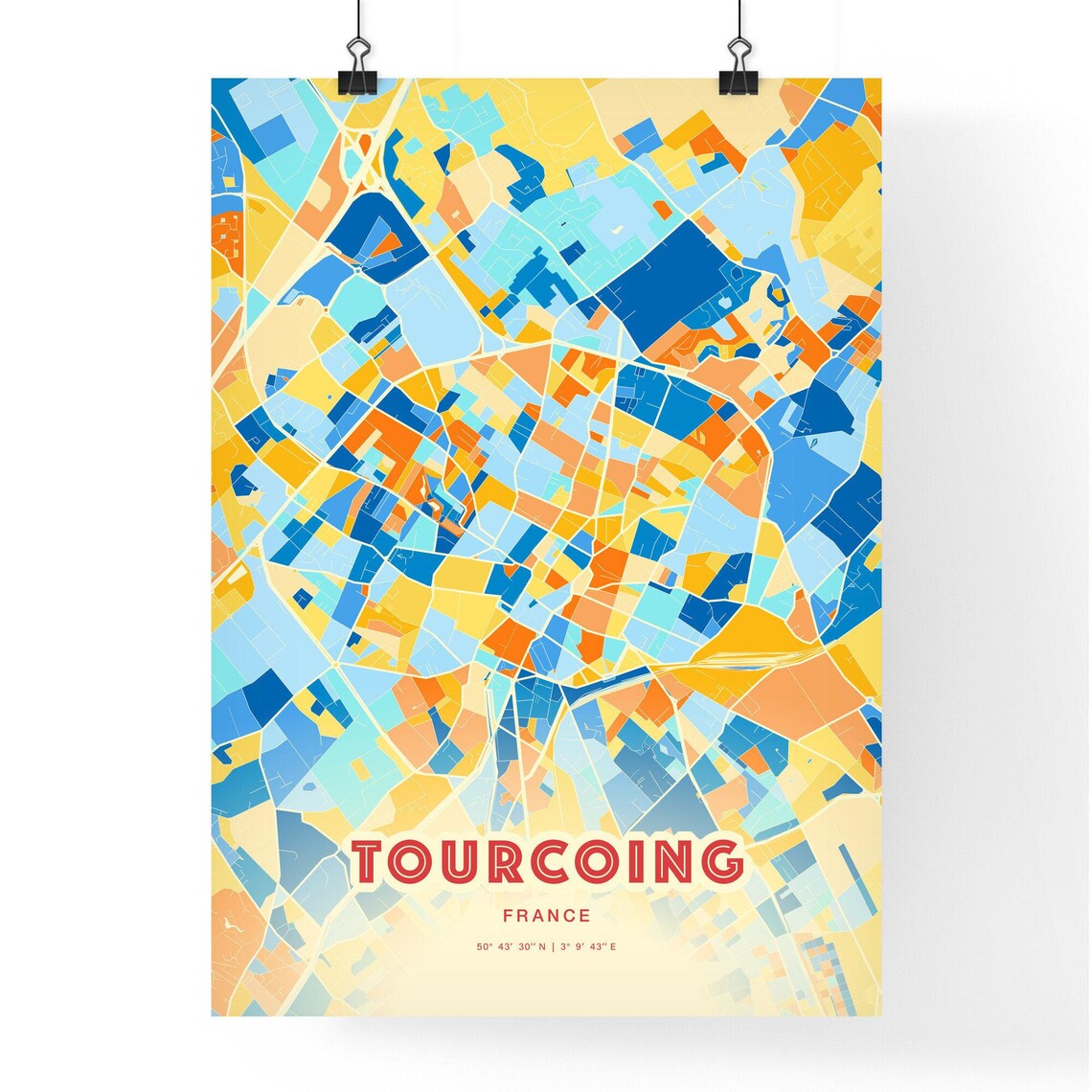 Abstract Tourcoing France Modern Colorful City Street Map Art Poster - Image 3