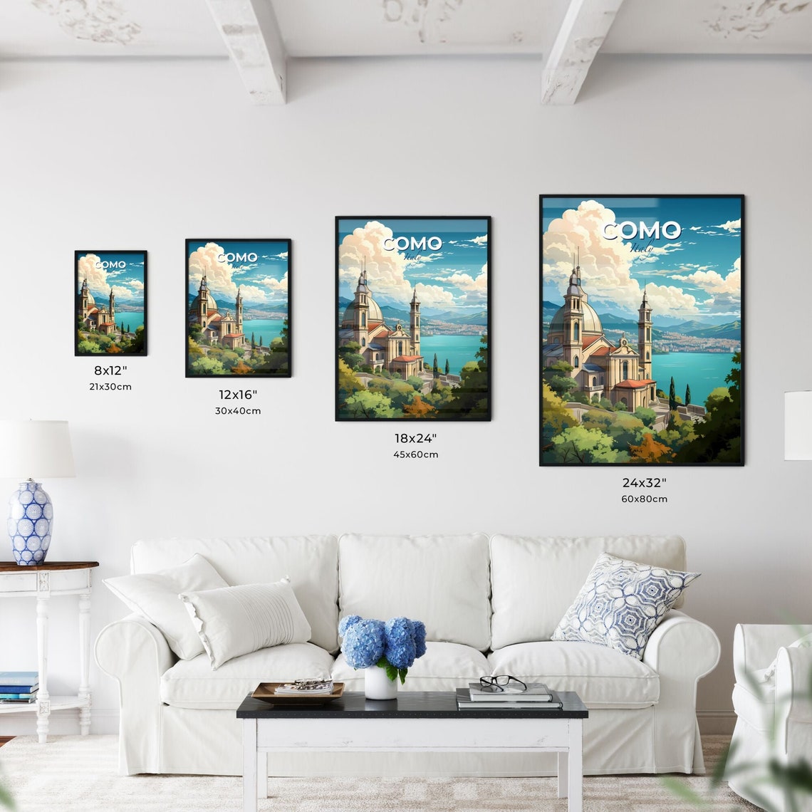 Como Italy Lakeside Basilica Dome Mountain View Travel Poster - Image 3