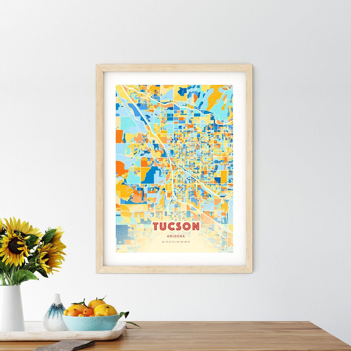 Tucson Arizona Blue Orange Sunlit Desert City Map Art Poster - Image 2