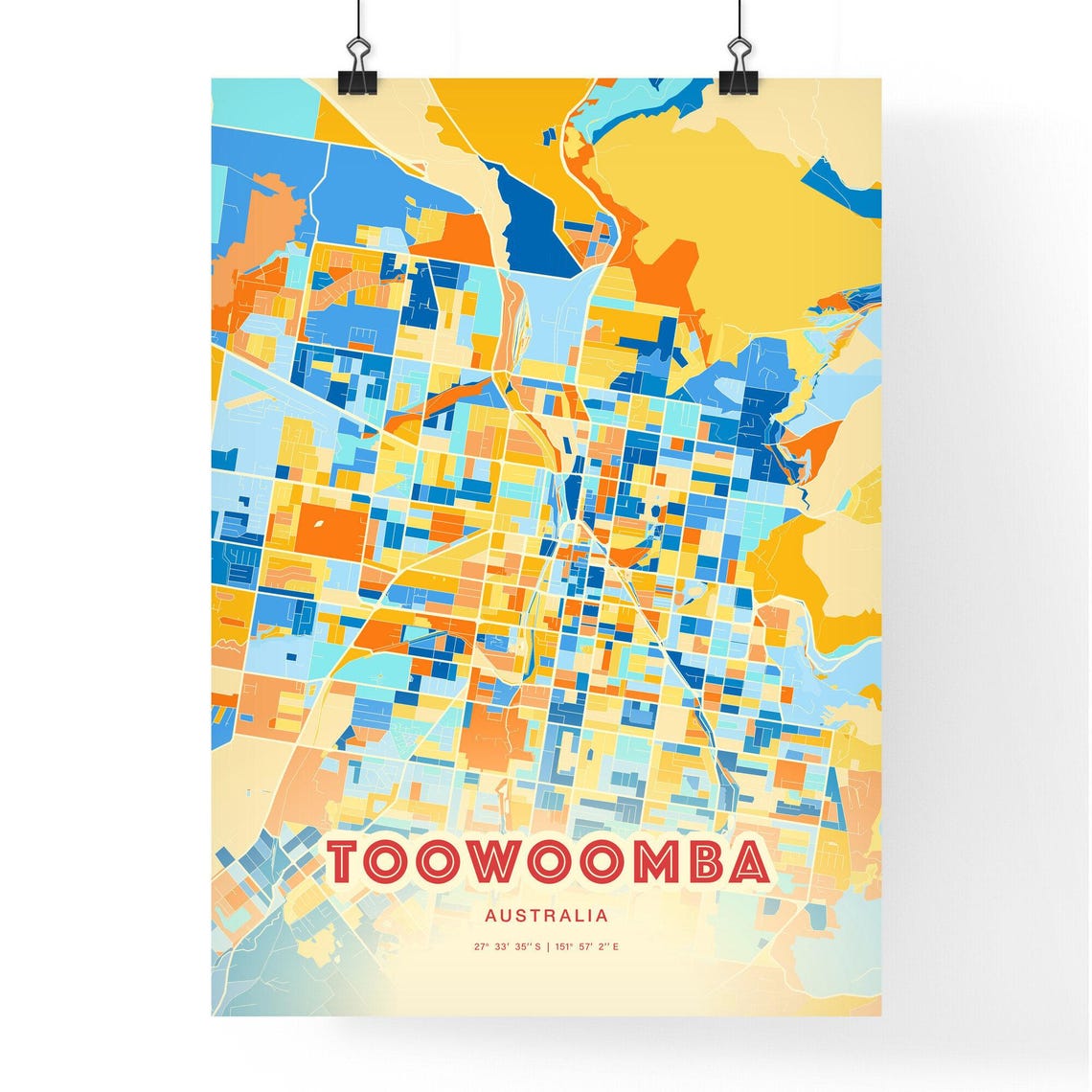 Toowoomba Australia City Map Abstract Blue Orange Modern Art Print - Image 3