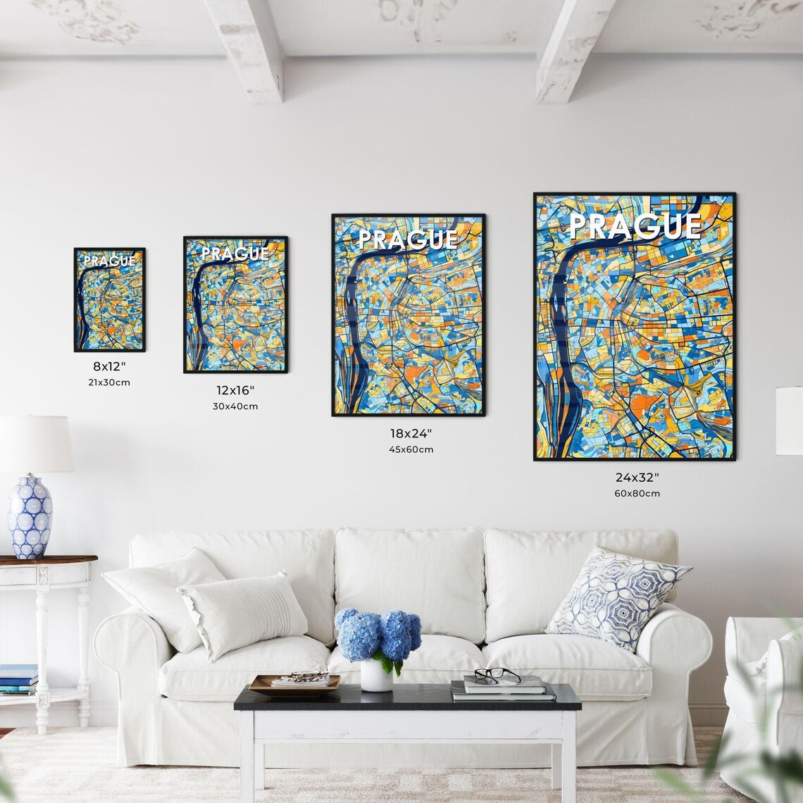 Prague Colorful City Map Street Mosaic Blue Orange Art Poster - Image 3