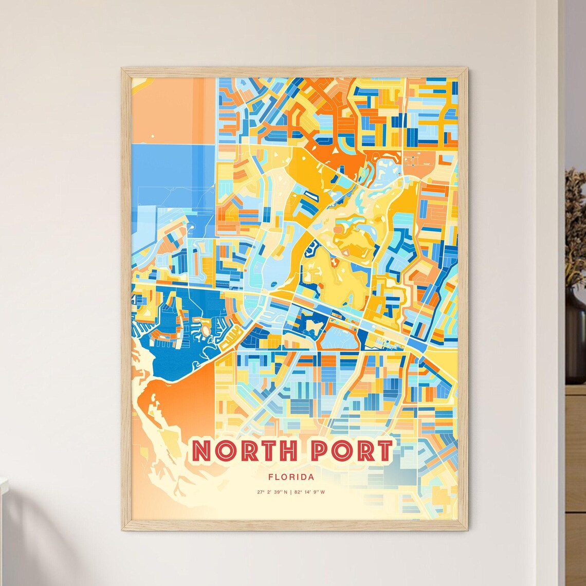 North Port Florida Modern Colorful City Street Map Art Poster - Image 3