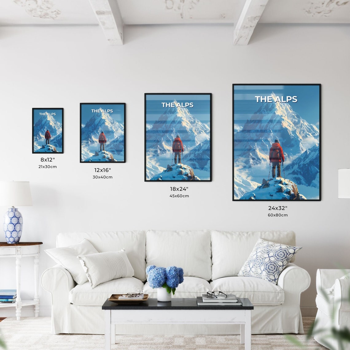 The Alps Snowy Peak Hiker Summit View Mountain Travel Poster - Image 3