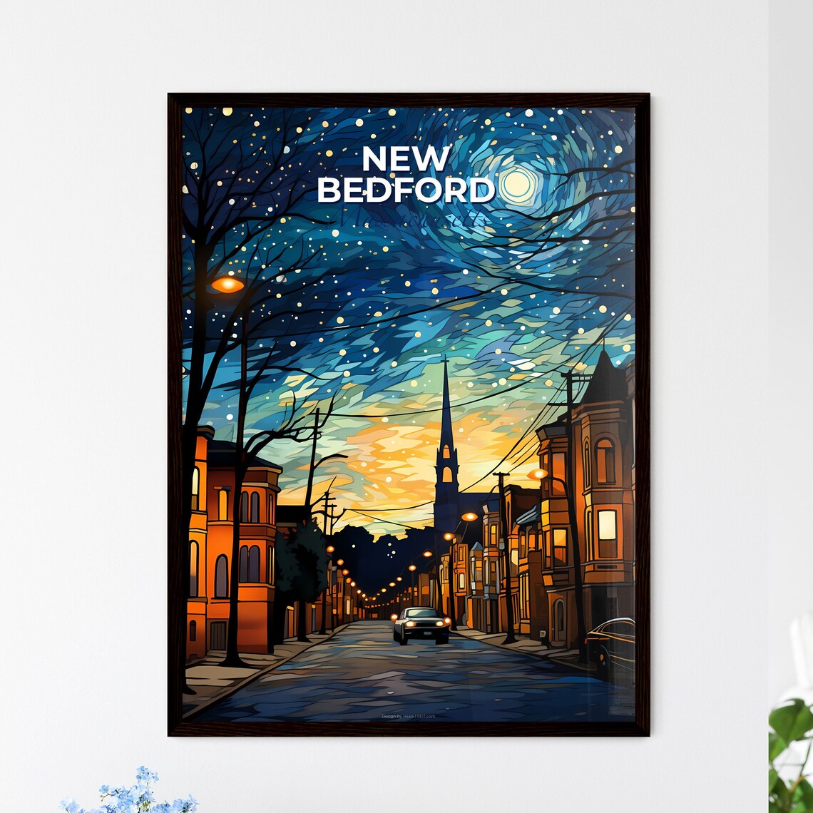 Vivid New Bedford Massachusetts Starry Night Street Art Poster