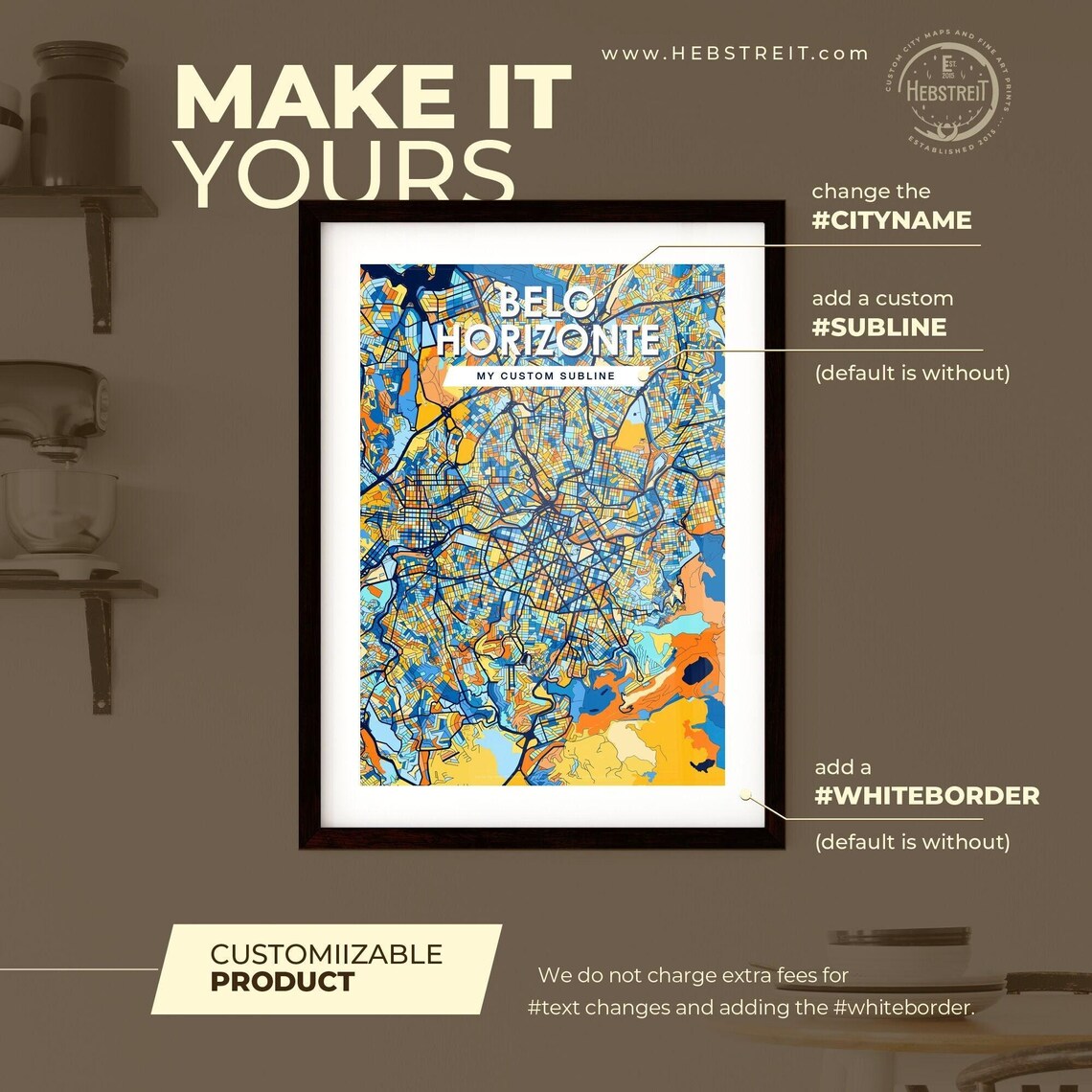 Belo Horizonte Brazil Blue Orange City Map Poster Bold Modern Street Grid Art - Image 2