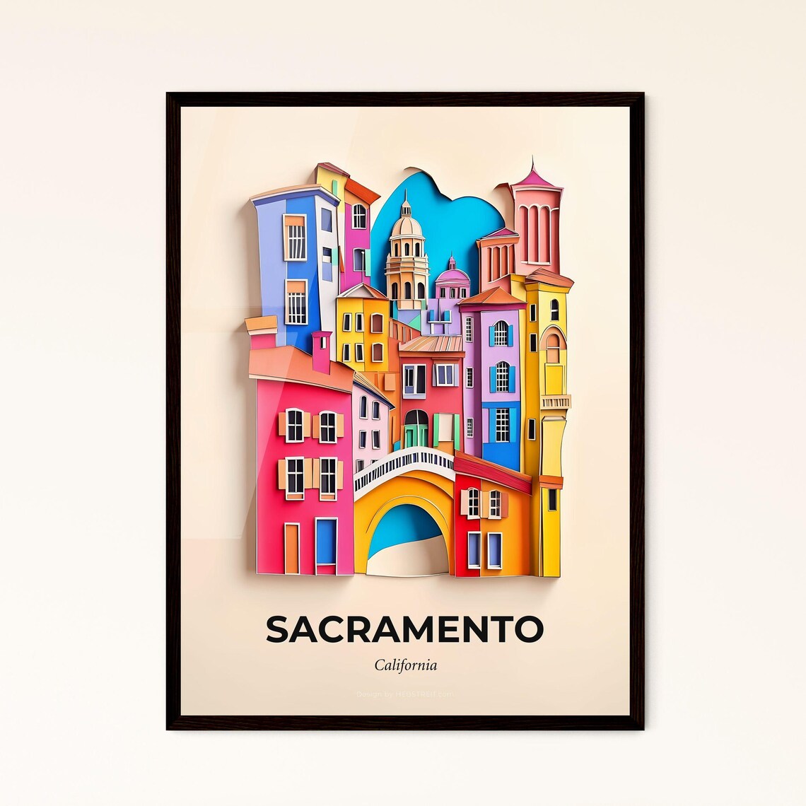 Sacramento California Clock Tower City Vivid Bridge Art Poster