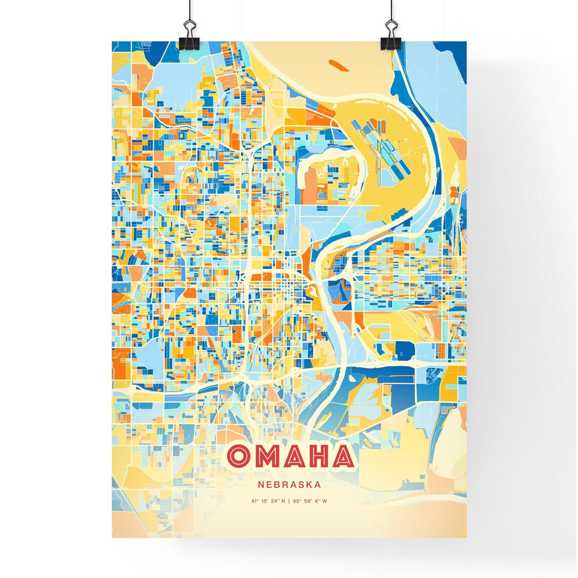 Omaha Nebraska Colorful Blue Orange City Street Map Coordinates Poster - Image 3