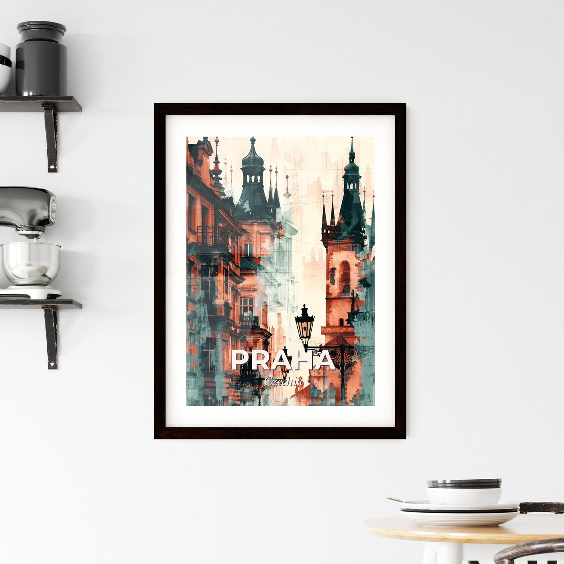 Praha Czechia Gothic Old Town Towers Street Watercolor Art Poster - Image 2