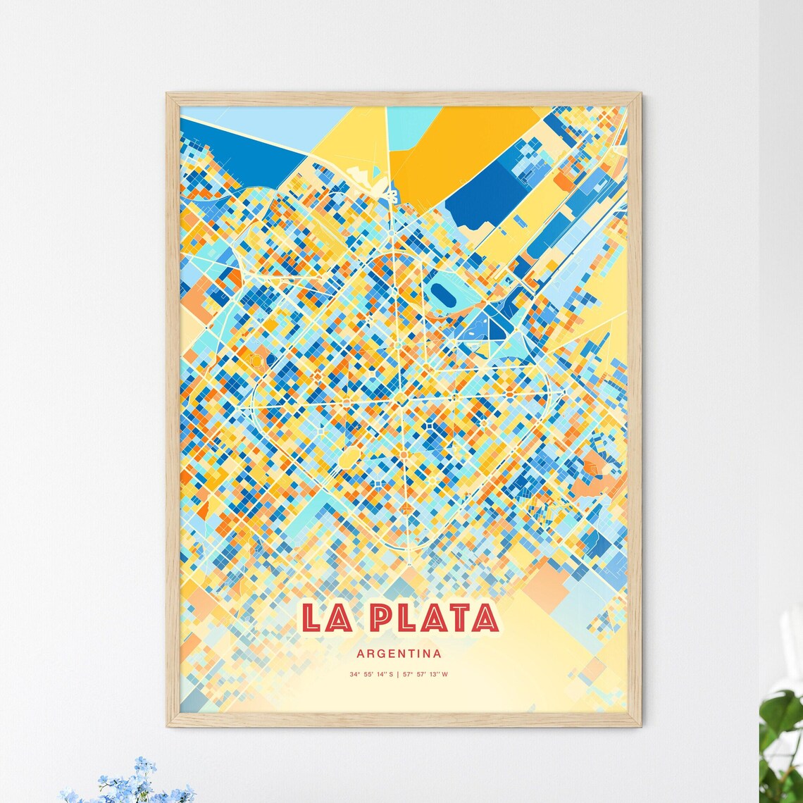 La Plata Argentina Vibrant Colorful City Street Map Art Poster