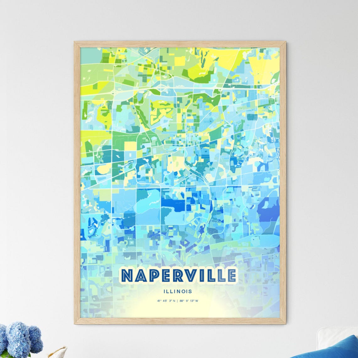 Naperville Illinois Expressive Blue City Street Map Art Poster
