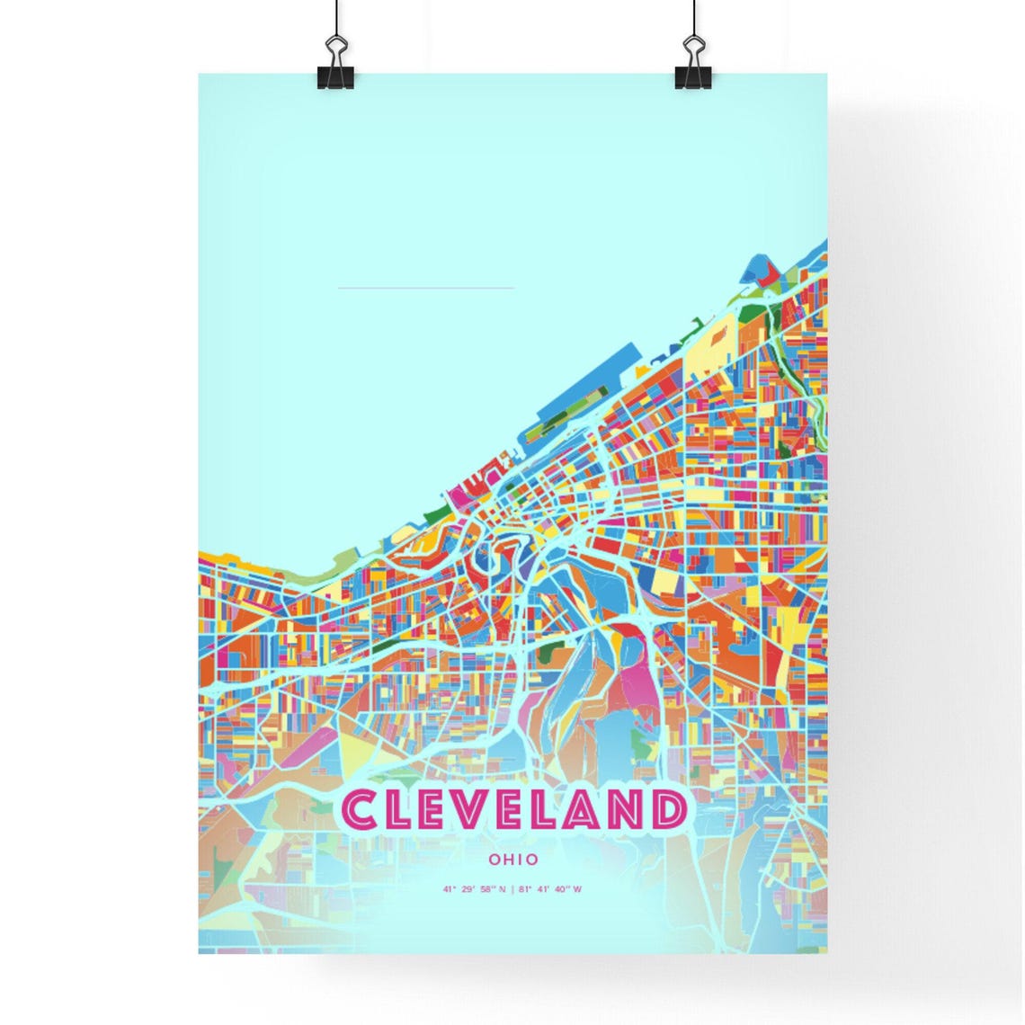 Cleveland Ohio Customizable Colorful City Map Poster For Home Decor - Image 3