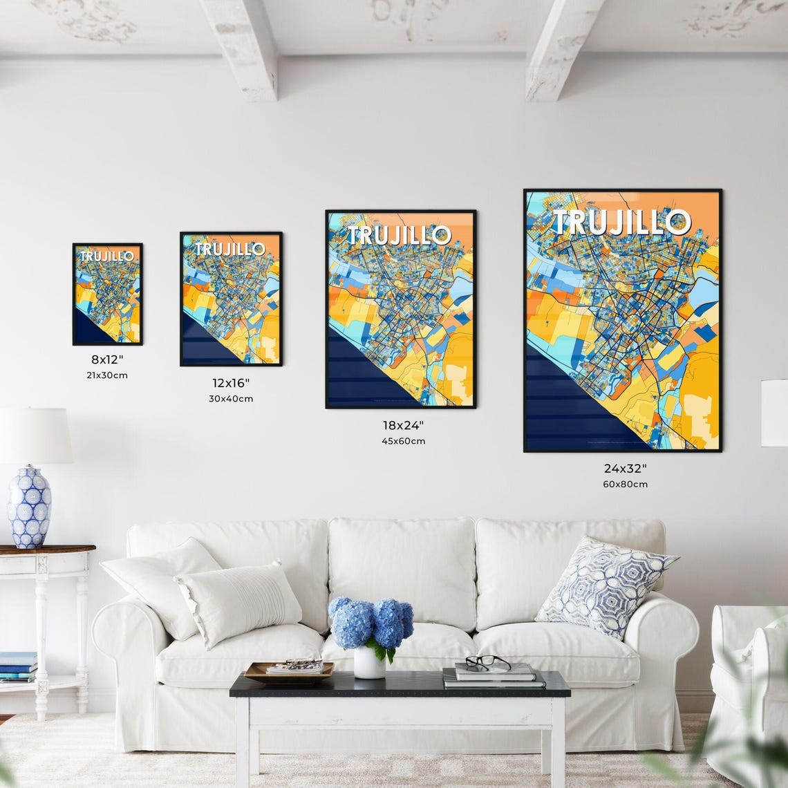 Trujillo Peru Bold Colorful Vibrant City Street Map Art Poster - Image 3