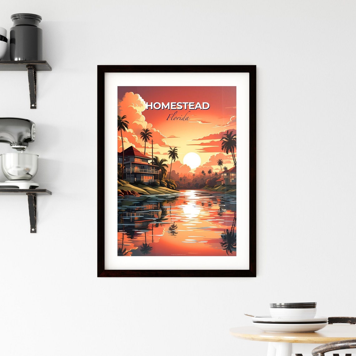 Homestead Florida Sunset Waterfront Palm Trees Reflection Poster - Image 2