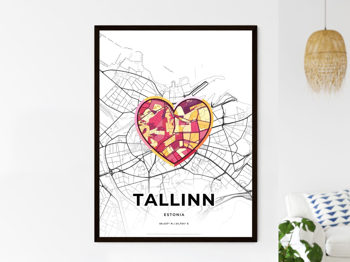 Tallinn Estonia Modern Minimalist Heart Street Map Art Poster
