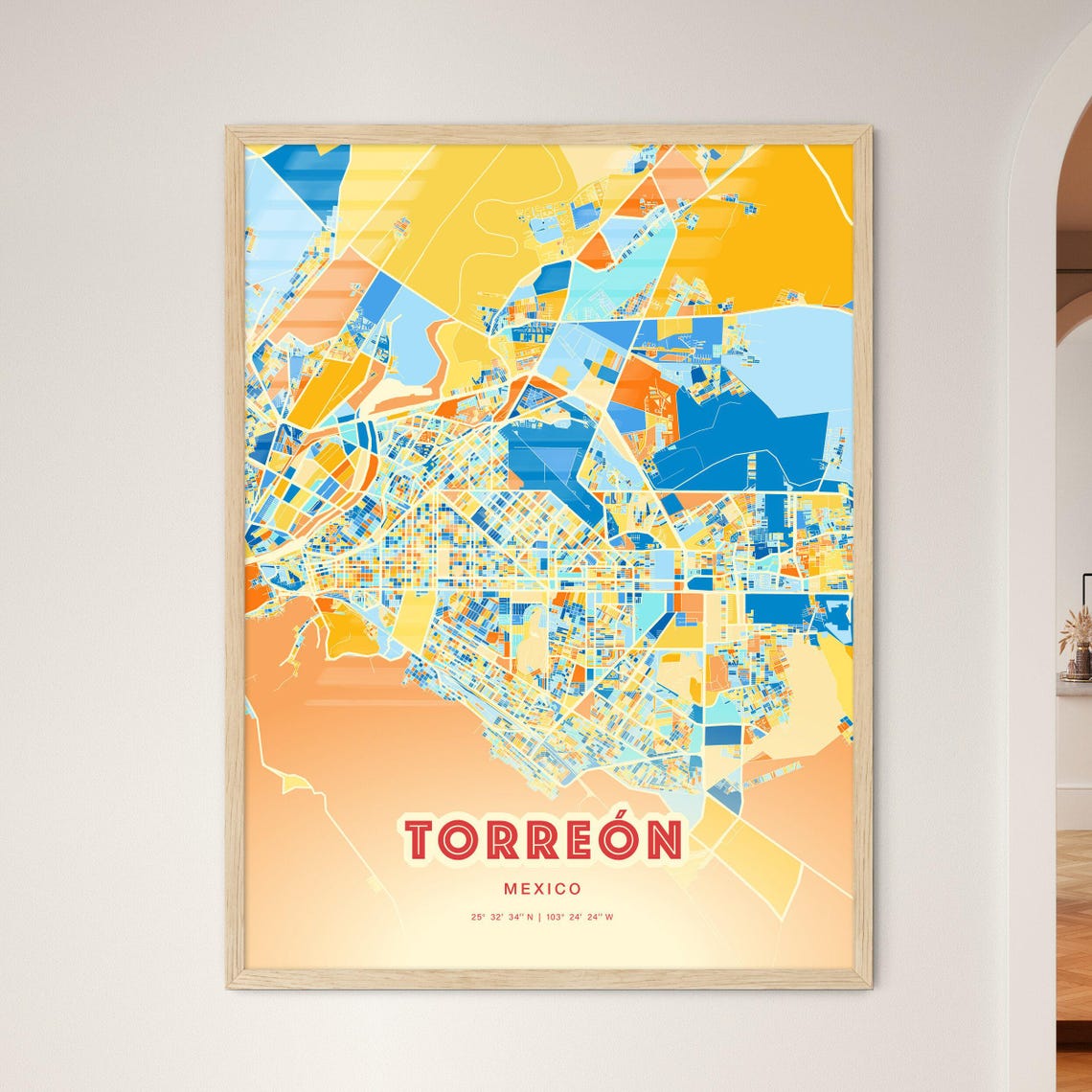 Abstract Torreon Mexico Modern Colorful City Street Map Art Poster - Image 3