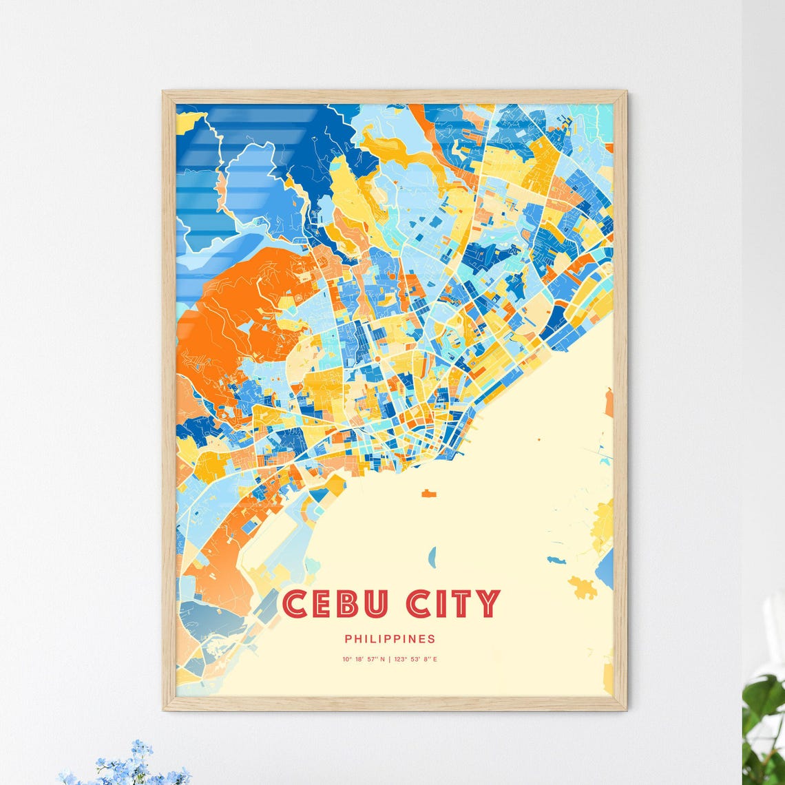 Cebu City Philippines Map Blue Orange Modern Cartography Poster