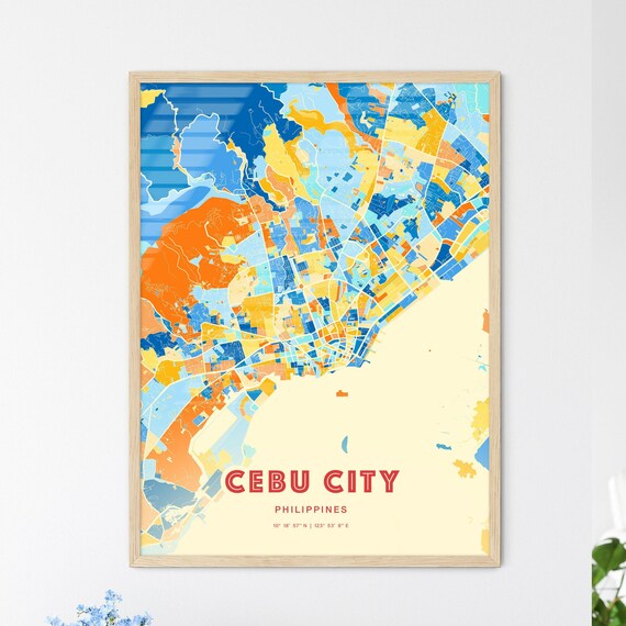 Cebu City Philippines Map Blue Orange Modern Cartography Poster