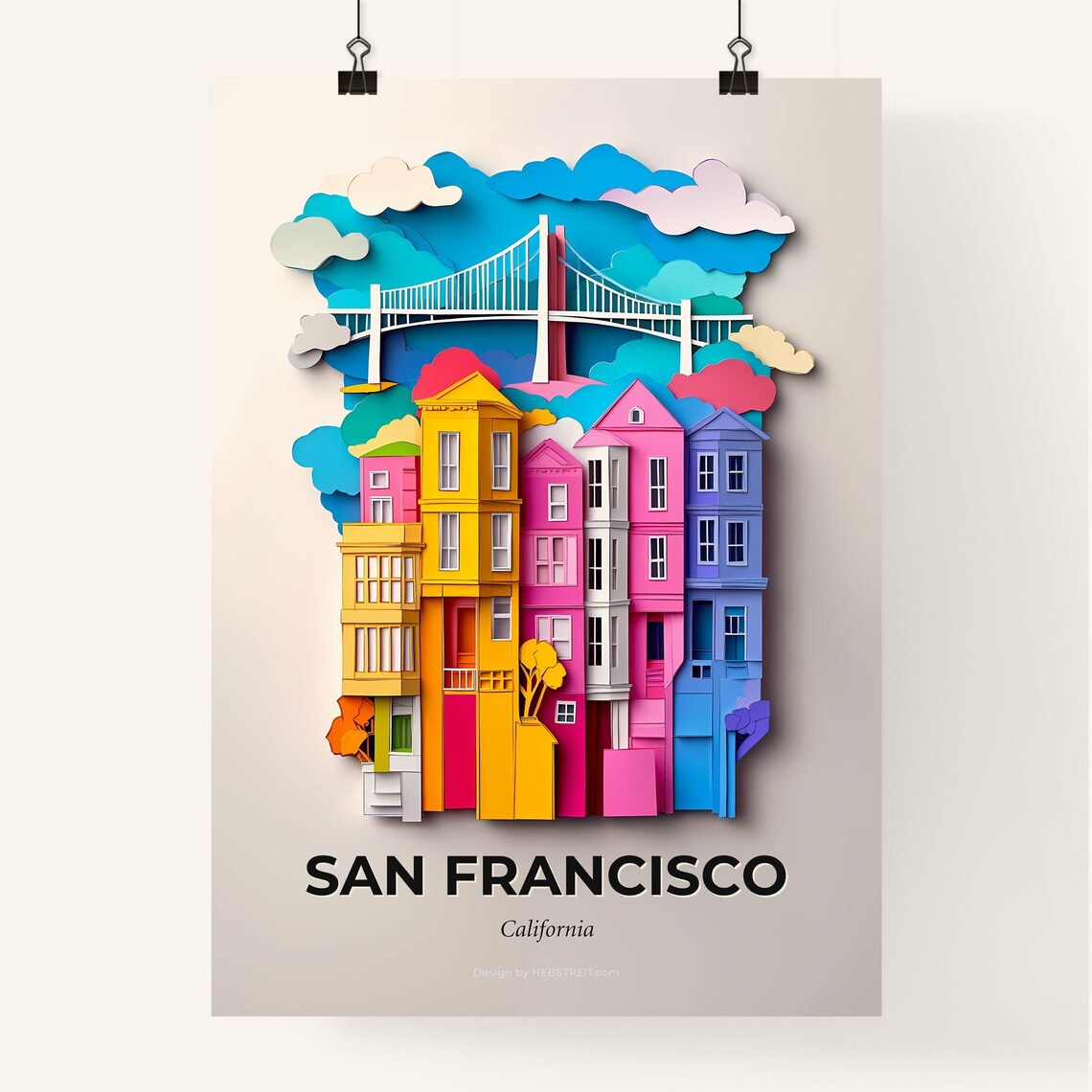 San Francisco California Golden Gate Paper Cut Travel Poster - Image 4
